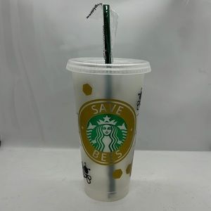 Custom Starbucks Venti Cold Cup SAVE THE BEES Honeybees and Honeycomb NWT